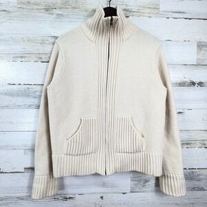 Gap Full Zip‎ Vintage Y2K Sweater XL Cream Lambswool Angora Mock Neck Chunky